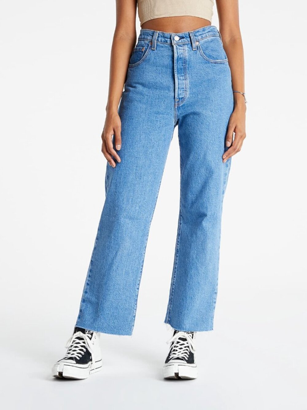 Levi's Ribcage Straight Ankle Jeans Blue Womens 30 High Rise Fray Hem Button Fly